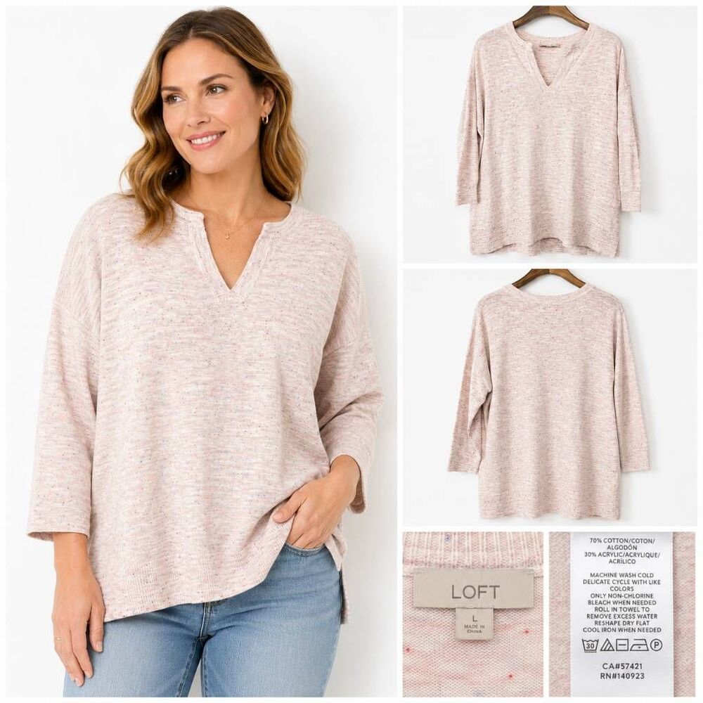 LOFT Pink Speckled Knit Sweater L Soft
